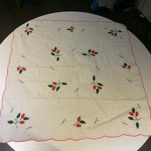 VINTAGE TABLE CLOTH FLORAL / CHERRY MOTIF